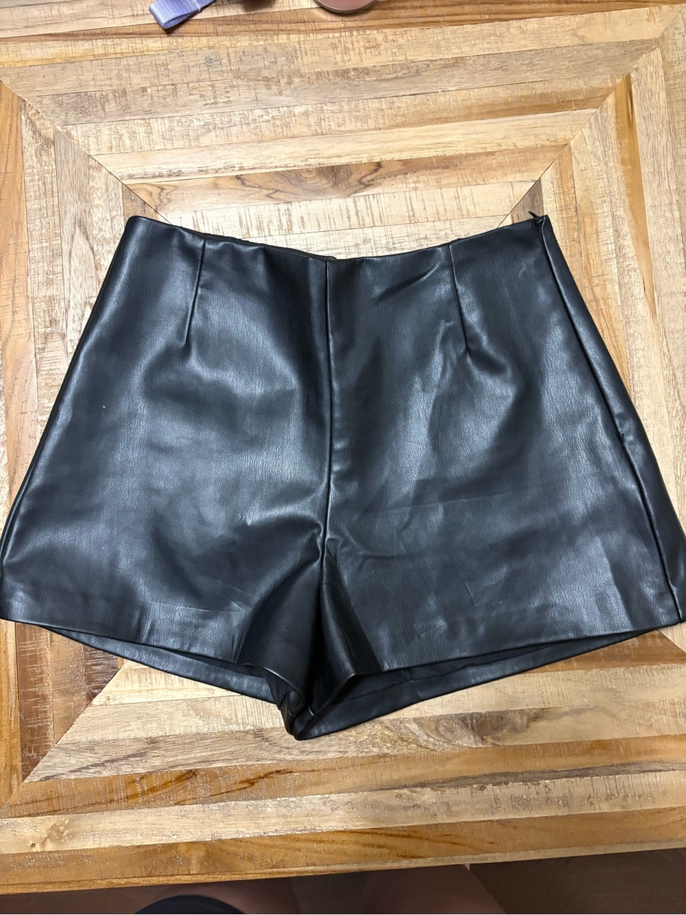 NWT- Zara Black High-Waist Faux Leather Shorts
